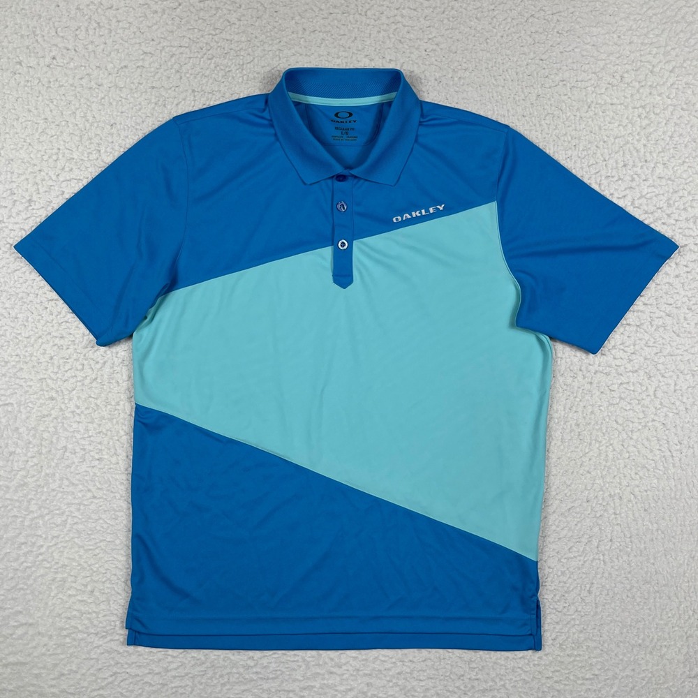 Oakley Polo Shirt Mens Large‎ Blue Colorblock Geometric Athletic Golf Preppy